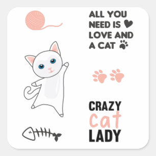 Cat White Cats Pink Sayings Sticker Pack Paws