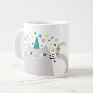 Cat White Unicorn Caticorn Colorful Stars Chic Large Coffee Mug