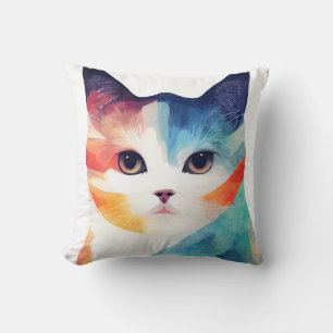 Cat Wild Nature Animal Color Art Painting Throw Pillow