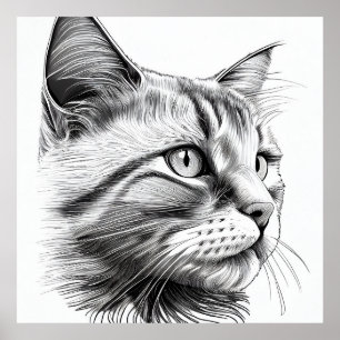 Cat Wild Nature Animal Illustration Art Drawing Poster