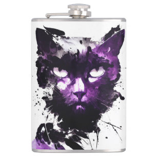 Cat Wild Nature Free Spirit Art Brush Painting Hip Flask