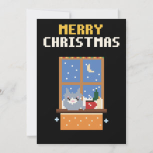 Cat Window Pixel Art Christmas Card