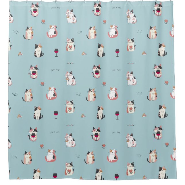 Cat & Wine Shower Curtain: Fun and Playful Design (Front)