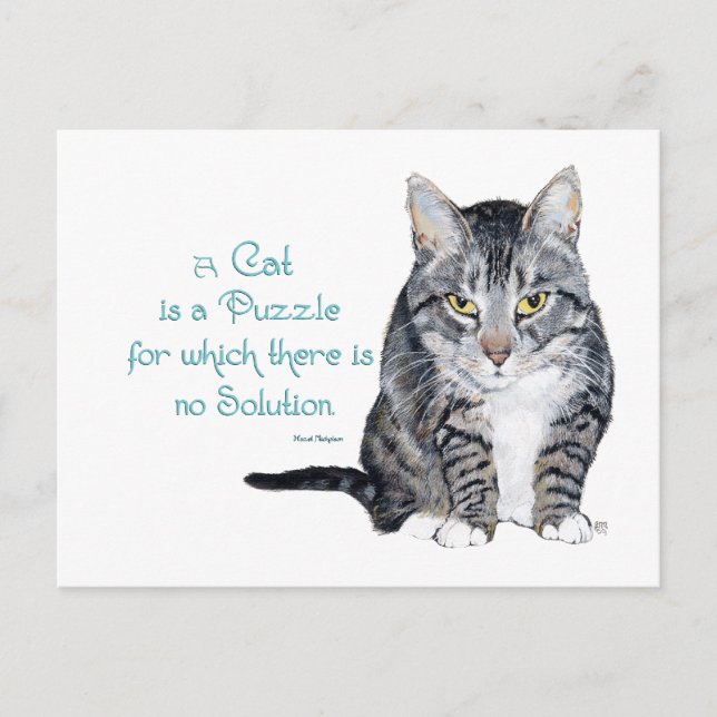 Cat Wisdom - a Cat is a Puzzle Postcard (Front)