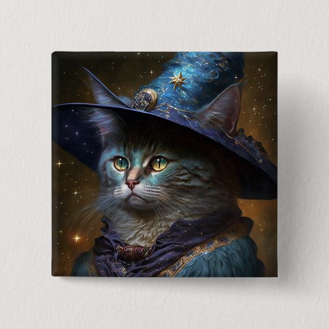 Cat Witch Fantasy Art 2 Inch Square Button (Front)