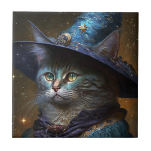 Cat Witch Fantasy Art Tile