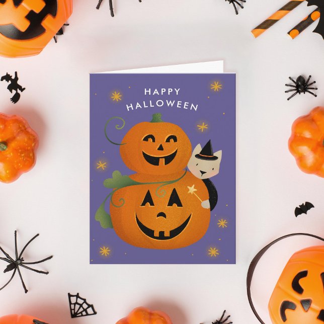 Cat Witch Jack O Lantern Cut Kids Halloween Holiday Card (Creator Uploaded)