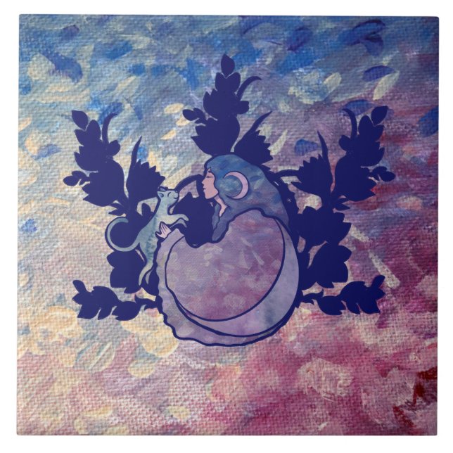 Cat Witch Moon Goddess Wiccan Cat Person  Invitati Tile (Front)