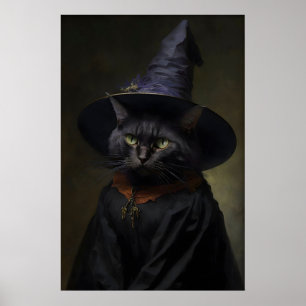 Cat Witch, Vintage Poster, Art Poster Print, Dark