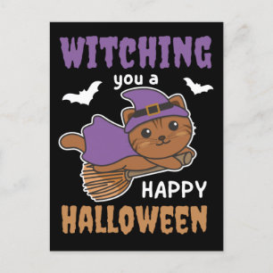 Cat Witch Witches Witching You A Happy Halloween H Holiday Postcard