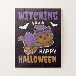 Cat Witch Witches Witching You A Happy Halloween J Jigsaw Puzzle