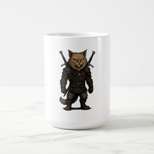 Cat Witcher – Medieval Fantasy Warrior Coffee Mug (Center)
