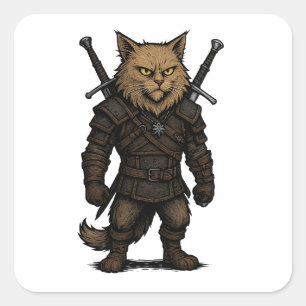Cat Witcher – Medieval Fantasy Warrior Square Sticker