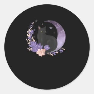 Cat Witchy Moon Flowers Pastel Goth Goblincore Classic Round Sticker
