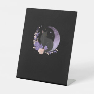 Cat Witchy Moon Flowers Pastel Goth Goblincore Pedestal Sign