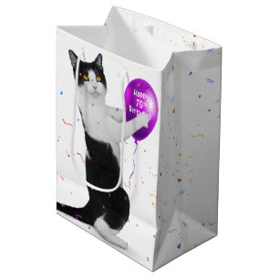 Cat with 70th Birthday Balloon Medium Gift Bag