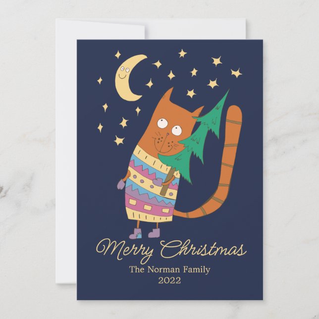 Cat with a Christmas tree. Thank You Card (Front)