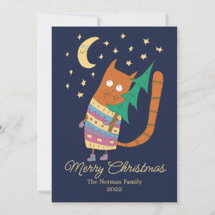 Cat with a Christmas tree. Thank You Card