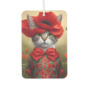 Cat with a dress made of a poppy air freshener