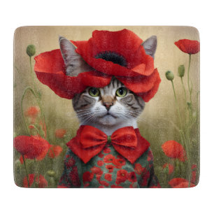 Cat with a dress made of a poppy cutting board