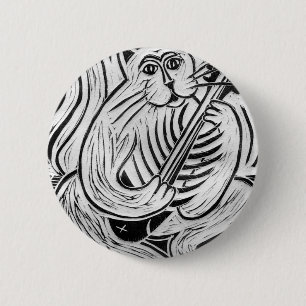 Cat with a Fish Guitar 2 Inch Round Button