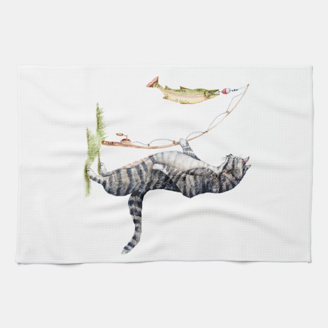 Cat with a Fish Kitchen Towel (Horizontal)