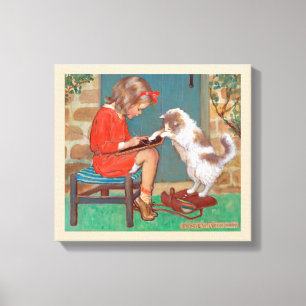 Cat with a Girl, Jessie Willcox Smith Canvas Print