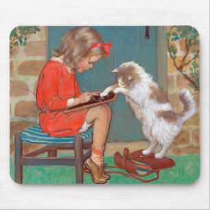 Cat with a Girl, Jessie Willcox Smith Mouse Pad
