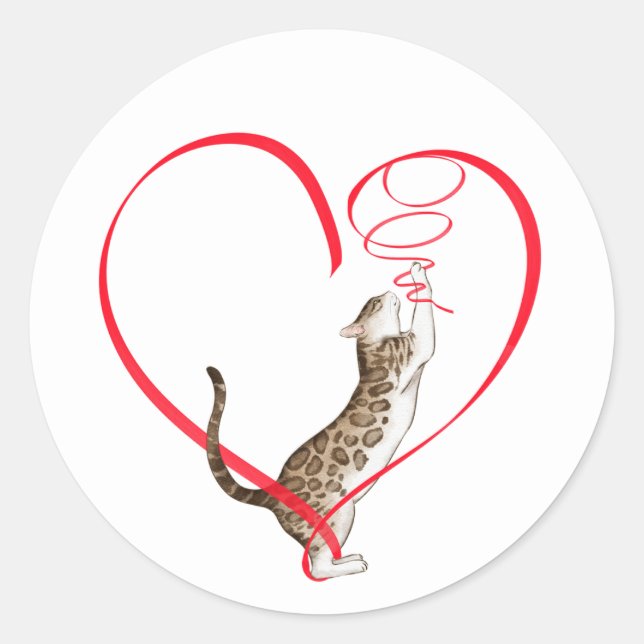 Cat with a Heart Ribbon Classic Round Sticker (Front)