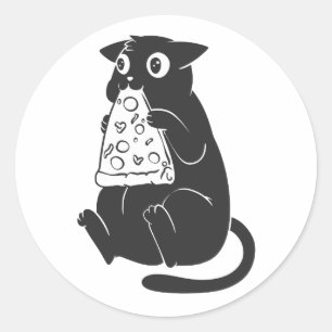 Cat with a pizza in the mouth - Choose back colour Classic Round Sticker