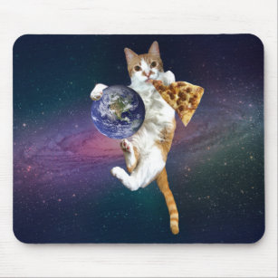 Cat with a planet and eating pizza mouse pad