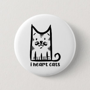 Cat with a Stylish Moustache, i heart cats 2 Inch Round Button