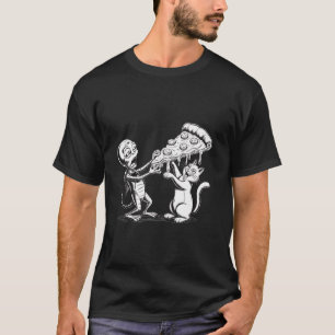 Cat With Alien Eating Pizza Funny Space Women Men  T-Shirt