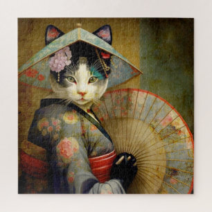 Cat with an umbrella.  jigsaw puzzle
