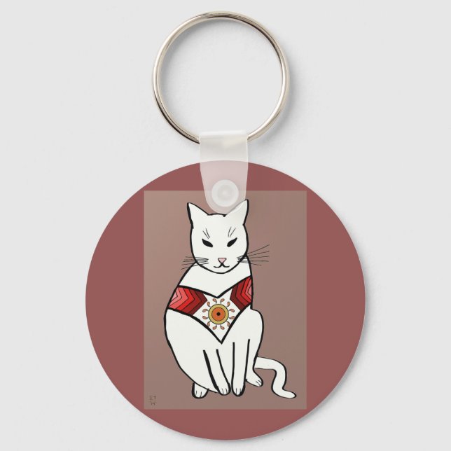 Cat with Aztec Design Keychain (Front)