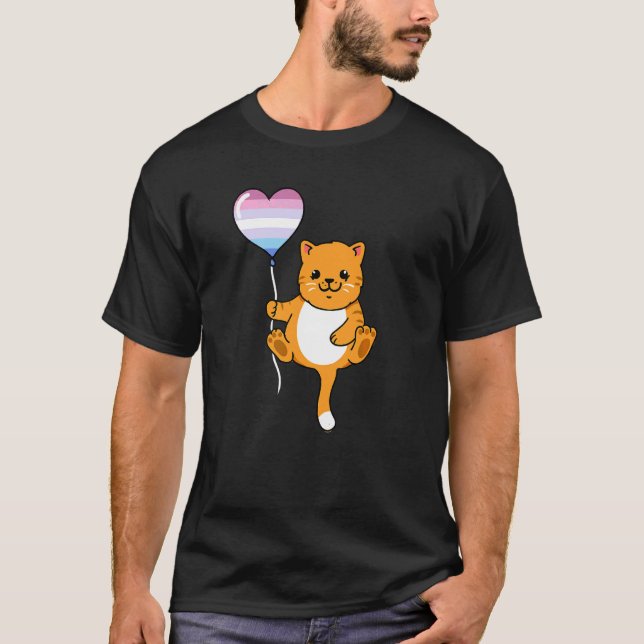 Cat With Balloon Bigender T-Shirt (Front)