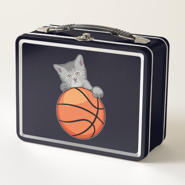 Cat with Basketball Metal Lunch Box (Front)