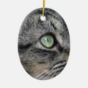Cat with beautiful green eyes ceramic ornament