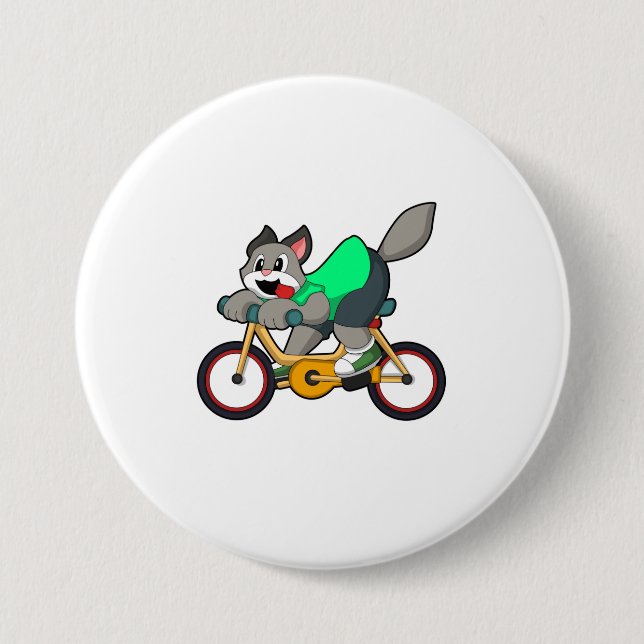 Cat with Bicycle 3 Inch Round Button (Front)