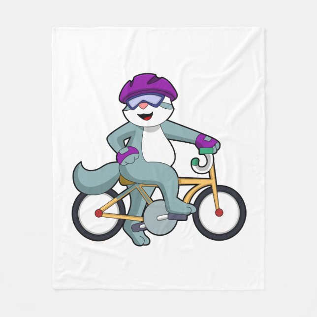 Cat with Bicycle Fleece Blanket (Front)