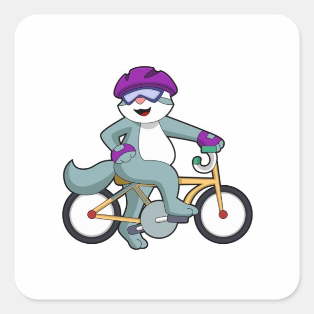 Cat with Bicycle Square Sticker (Front)