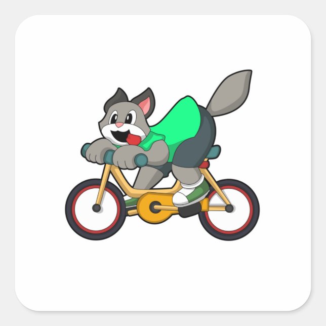 Cat with Bicycle Square Sticker (Front)
