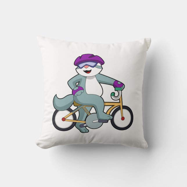 Cat with Bicycle Throw Pillow (Front)