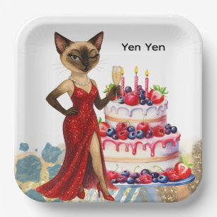 Cat with Big Birthday Cake  Paper Plate