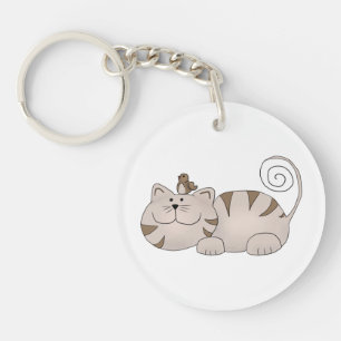 Cat with bird keychain