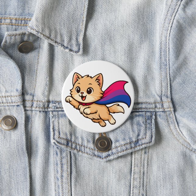 Cat with Bisexual Pride Cape – Cute Bi Design 3 Inch Round Button (In Situ)