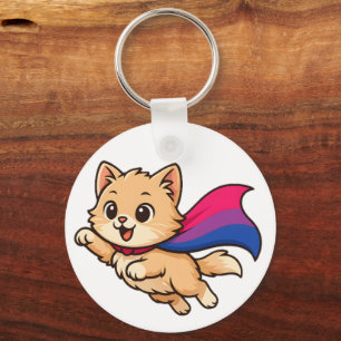 Cat with Bisexual Pride Cape – Cute Bi Design Keychain