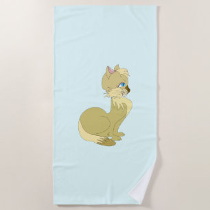 Cat with Blue Eyes Beach Towel - Custom Colours