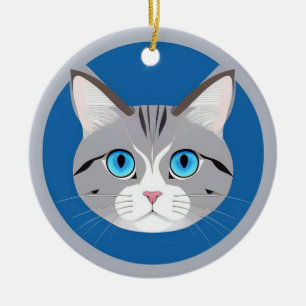 Cat With Blue Eyes Ceramic Ornament