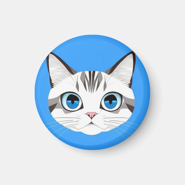Cat With Blue Eyes Over a Bright Blue Background Magnet (Front)
